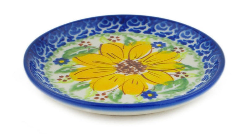 Ceramika Bona Polish Pottery, Unikat Sunflower Yellow Petal Bliss, Small Plate/Coaster