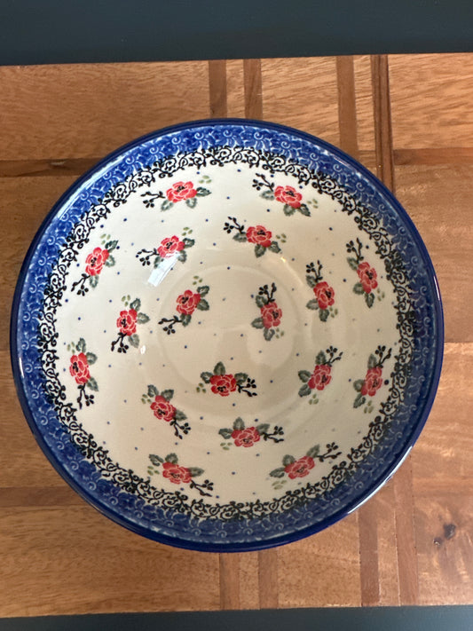 Ceramika Artystyczna Red Rose with Greenery Soup or Salad Bowl
