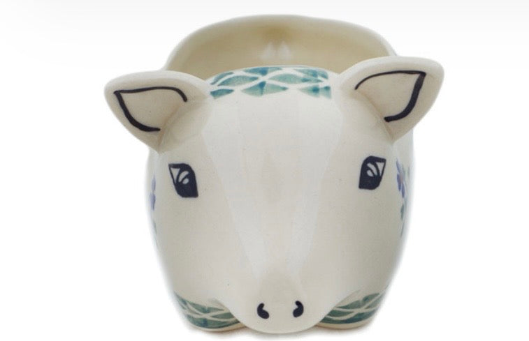 Manufaktura, Rhine Valley/Lucky Blue Clover, Pig Shaped Jar/Sponge Holder/Dip