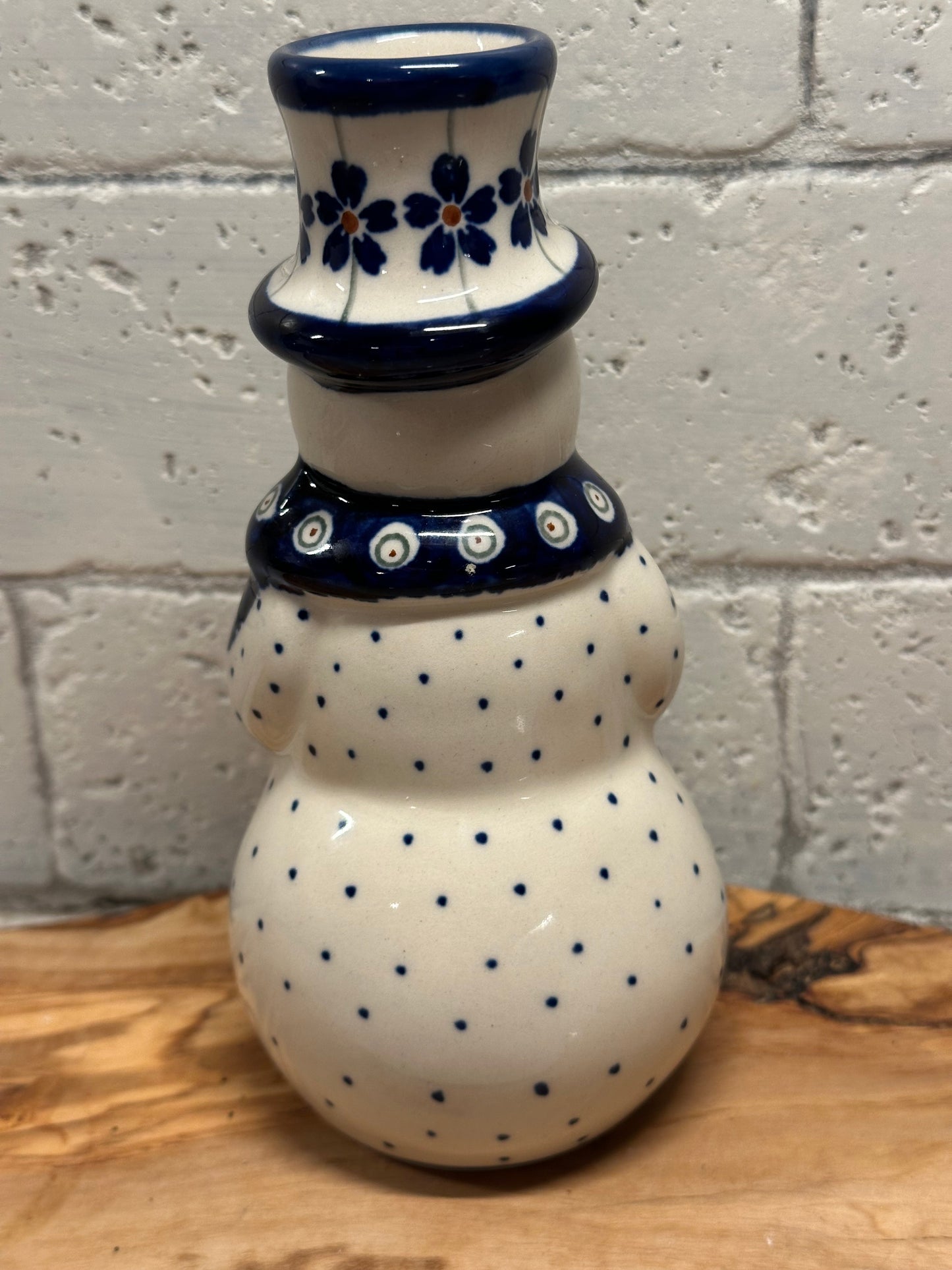 Zaklady Polish Pottery, Flowering Peacock, Snowman Candle Holder Figurine