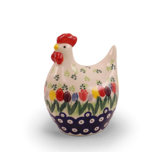 Ceramika Amfora Polish Pottery, Signature Unikat Tulip Time, Hen Figurine 5.5"