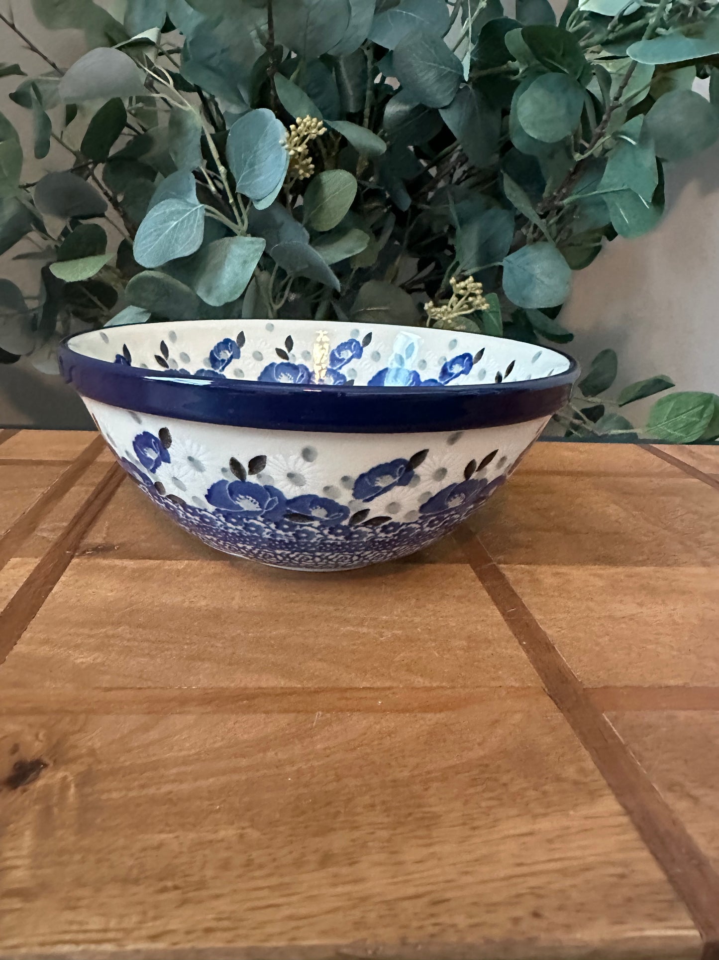 Ceramika Artystyczna Polish Pottery, Blue Poppy & White Daisy Bowl