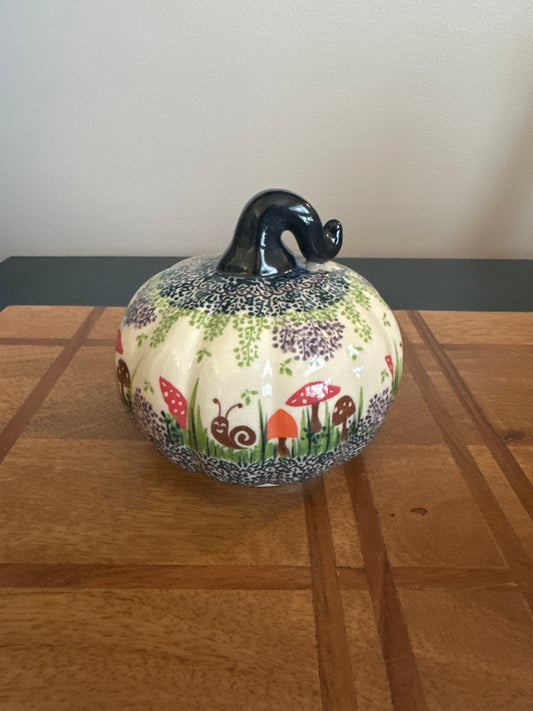 Galia Polish Pottery Mushroom and Snail Medium Pumpkin with Stem
