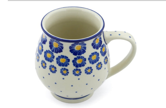 Ceramika Artystyczna Polish Pottery, Blue Zinnia, Bubble Mug