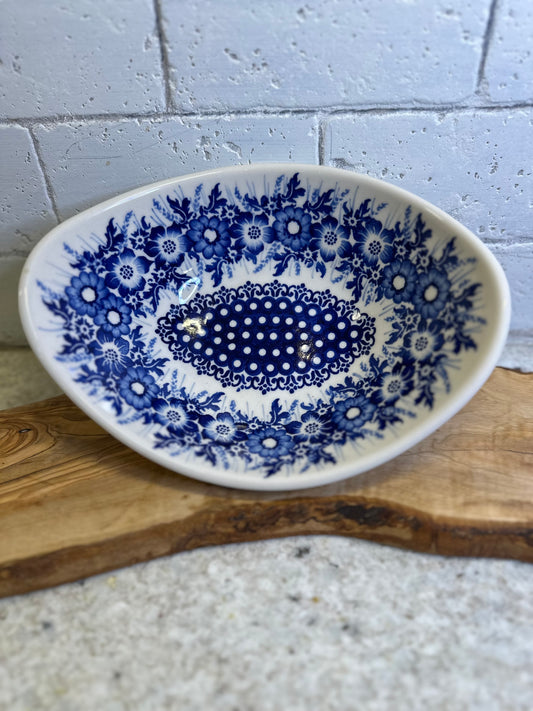 Kaola Polish Pottery, Signature Unikat, Bright Bouquet, Oval Boat Bowl