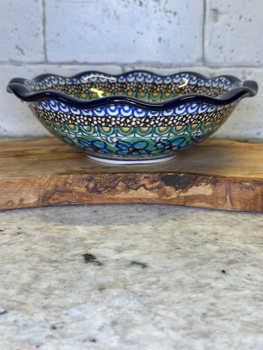Ceramika Artystyczna Polish Pottery, Unikat Mardi Gras, Scalloped Bowl, 7"