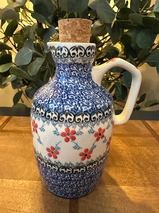 Ceramika Artystyczna Polish Pottery, Red Forget Me Nots, Bottle