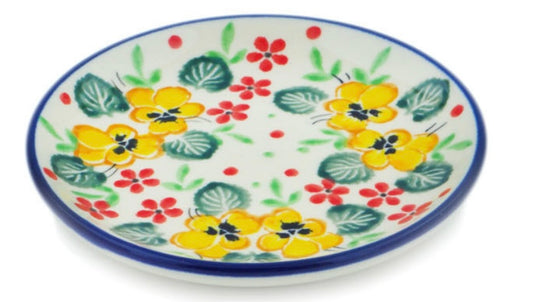 Ceramika Artystyczna Polish Pottery, Golden Pansy Garden, Mini Plate/Coaster