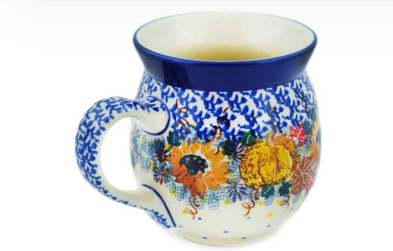 Ceramika Artystyczna, Unikat U4741, Autumn Falling Leaves, Bubble Mug 16 oz