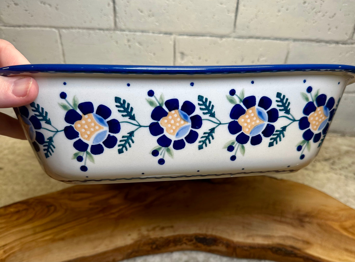 Manufaktura, Sunflower/Orange & Blue Flower, Large Square Baker 11.5"
