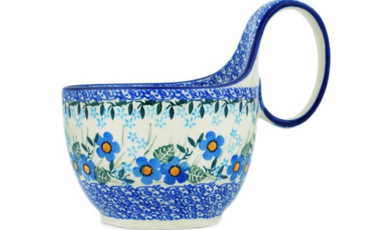 Ceramika Artystyczna Polish Pottery, Blue Joy, Loop Soup Mug/Bowl