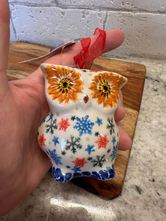 Kalich, Blue/Red Snowflakes, Owl Ornament