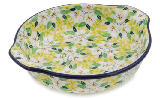 Ceramika Artystyczna, U4901, Anemones, Round Baker with Handles 9"