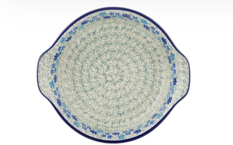 Ceramika Artystyczna, Winter Floral, Medium Round Baker with Handles 9"