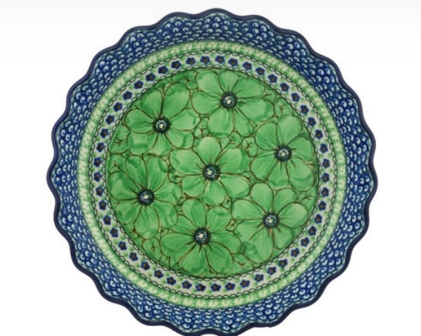 Ceramika Artystyczna, U408A, Green Pansies, Fluted Pie Dish