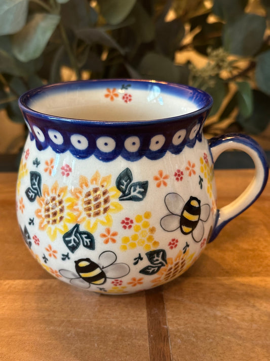 Vena Polish Pottery, Unikat Bee Sunflower Bubble Mug 16oz