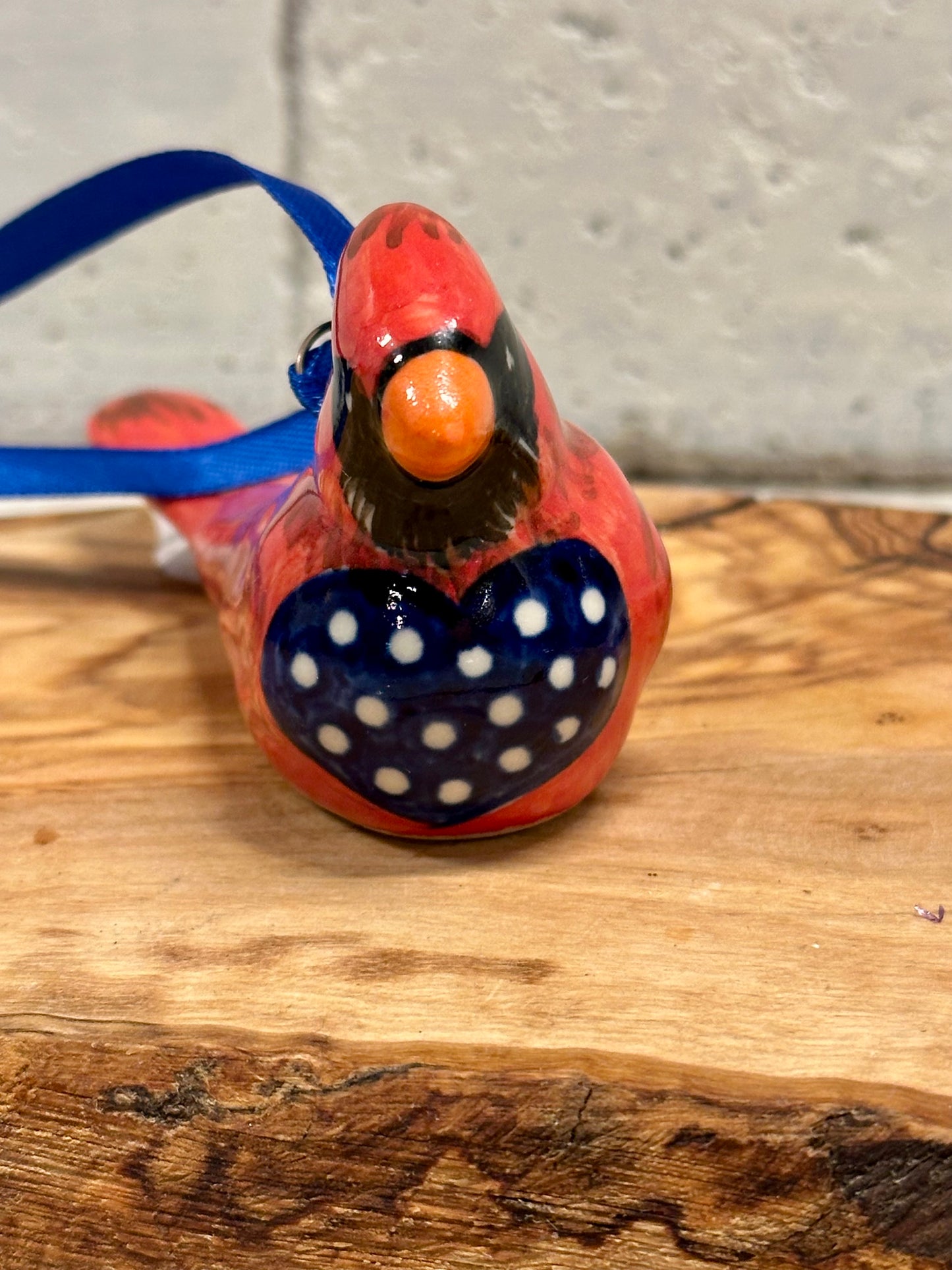 Kalich, Red Cardinal with Polka Dot Heart, Bird Ornament