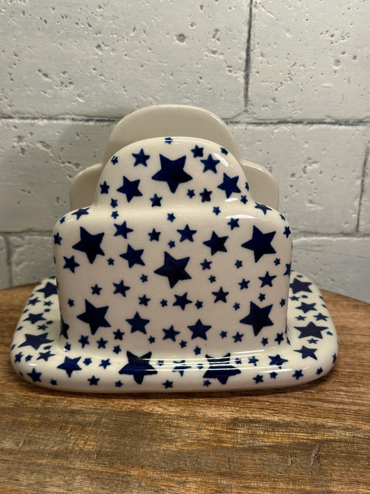 Ceramika Artystyczna Polish Pottery, Blue Stars Napkin Holder