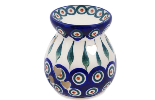 Ceramika Artystyczna Polish Pottery, Traditional Peacock Leaves, Aroma Oil Burner Lamp