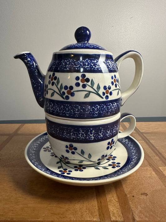 Wiza Polish Pottery Tea For One Teapot, Cup, Saucer