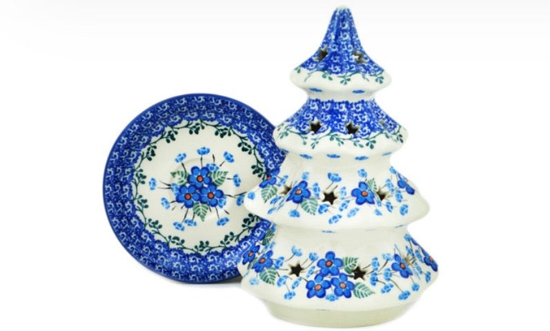 Ceramika Artystyczna, Blue Blossom, Tree Luminary 8"