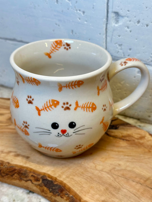 Moja Faktoria, Orange Kitty Face/Fish Scales Medium Bubble Mug