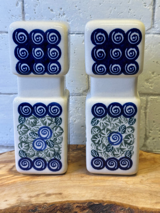 Zaklady Polish Pottery, Swirls, Salt and Pepper Set