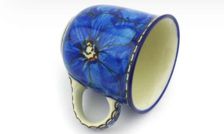 Ceramika Artystyczna, Unikat Cobalt Poppies, Espresso Cup with Saucer 2.5 oz