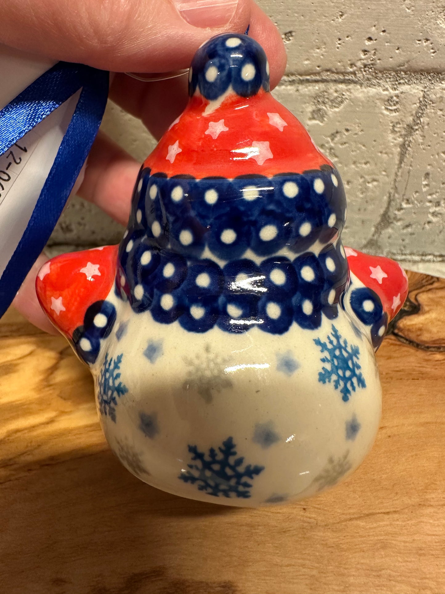 Kalich Polish Pottery, Art Level, Little Bear Snowman Ornament