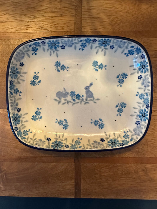 Ceramika Artystyczna Polish Pottery, Blue Bunny Small Tray