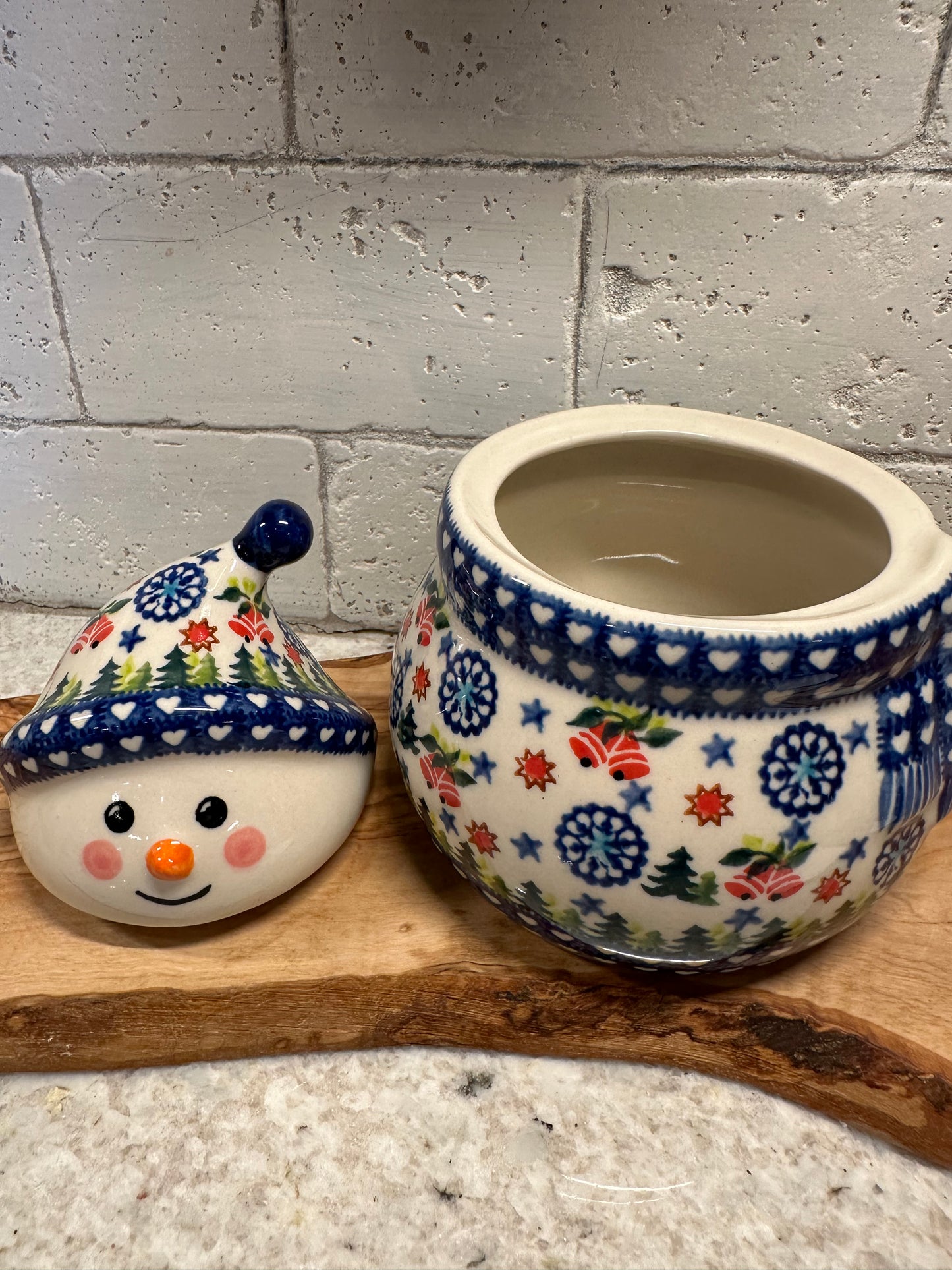 Kalich Polish Pottery, Signature Unikat Art Level, Bells In The Woods, Snowman Container