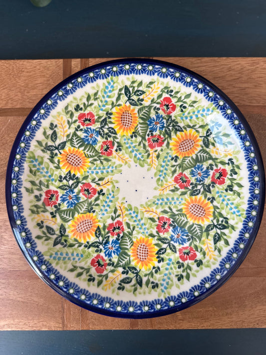 Kalich Polish Pottery, Art Level 1, Sunflower Joins Meadowy Breeze, 10.5" Dinner/Serving Plate
