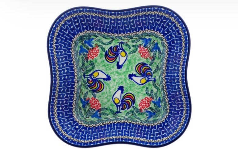Ceramika Artystyczna, Summer Rooster, Square Bowl 10"
