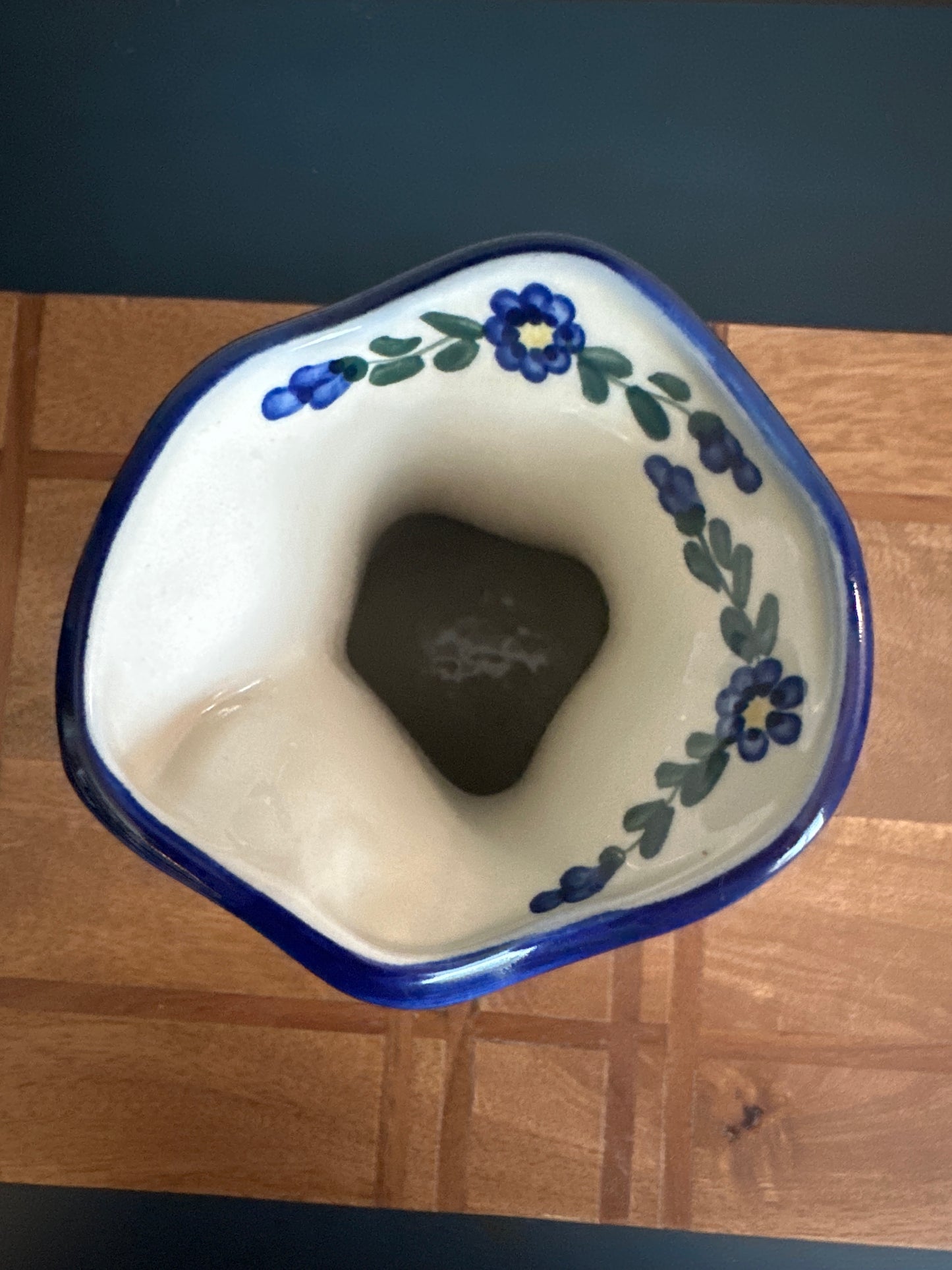 WR Polish Pottery, Signed Unikat, Preowned Blue Floral Pitcher