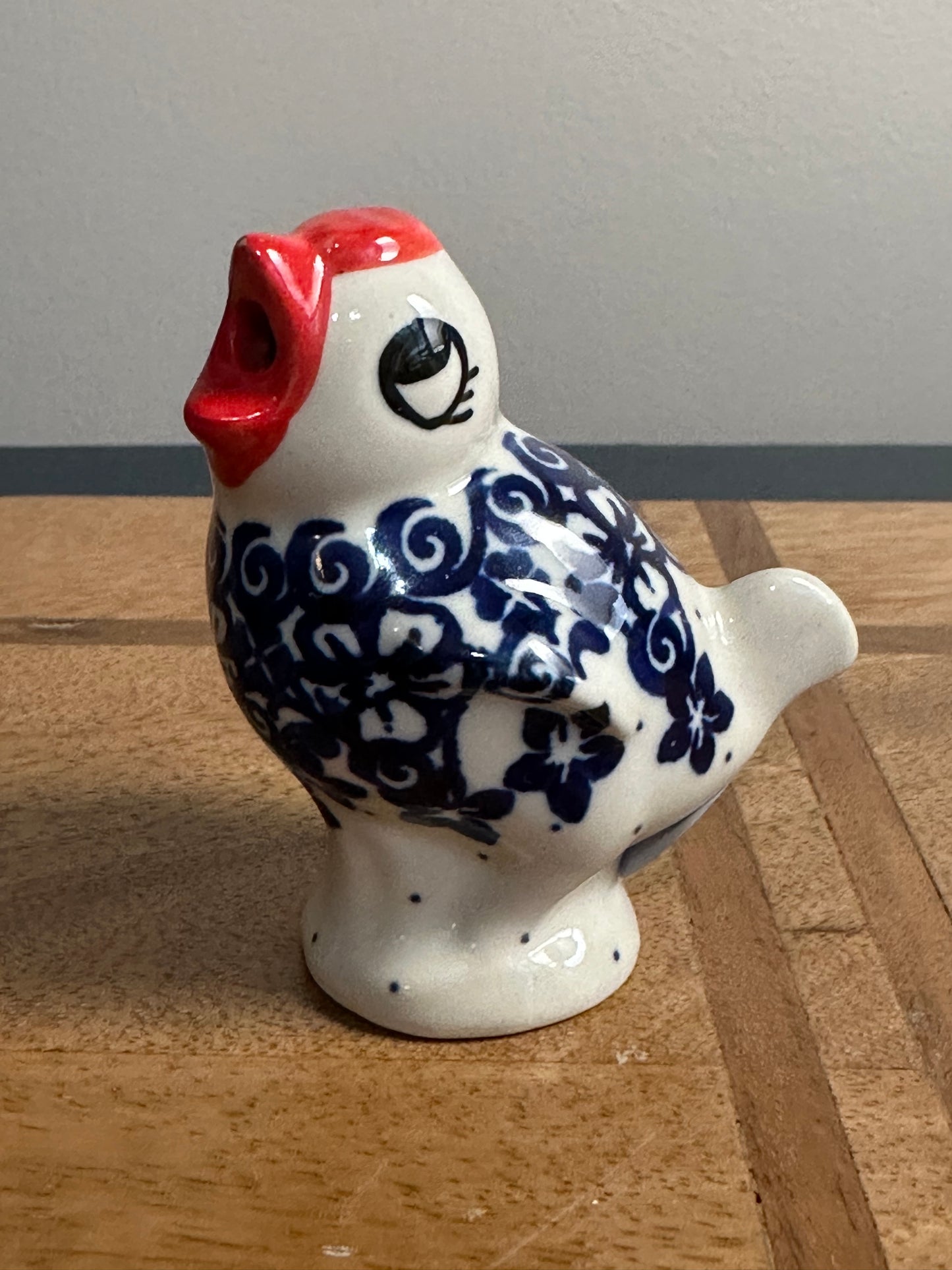 Blue Flower Pie Bird, Polish Pottery
