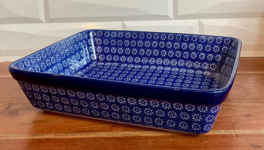 Ceramika Artystyczna Polish Pottery, Blue with Flowers, Rectangular Baker