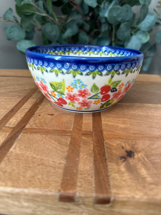 Kalich Polish Pottery, Unikat Art Level, Cherries & Blossoms, 5.25" Bowl