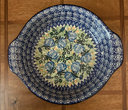 Ceramika Artystyczna Polish Pottery, Unikat 2167, English Rose, Round Baker with Handles