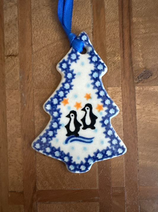 Vena Polish Pottery Penguin and Igloo Christmas Tree Ornament
