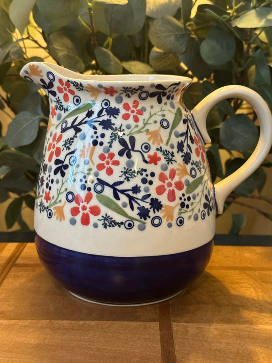 Manufaktura Polish Pottery, Garden Breeze Blue Border, 2 Liter Pitcher