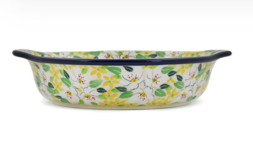 Ceramika Artystyczna, U4901, Anemones, Round Baker with Handles 9"
