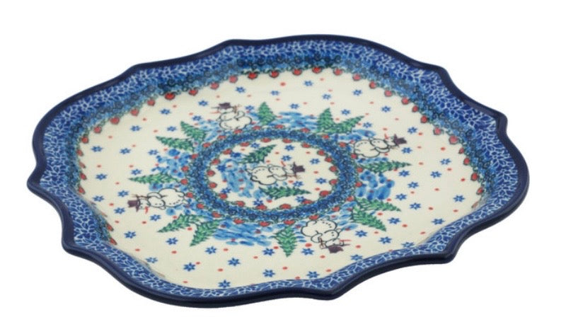 Ceramika Artystyczna Polish Pottery, Unikat Dancing Snowman, 8 Point Plate