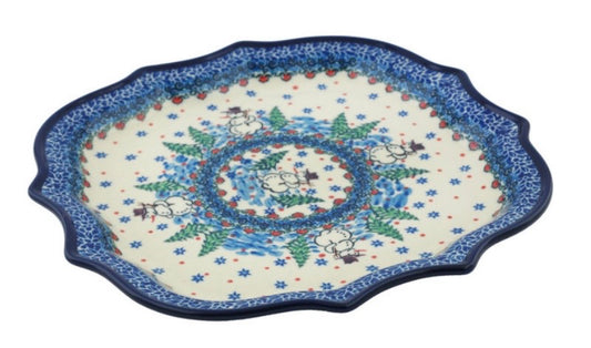 Ceramika Artystyczna Polish Pottery, Unikat Dancing Snowman, 8 Point Plate