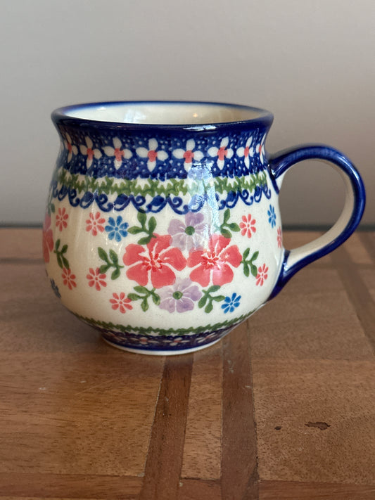 Kalich Polish Pottery, Unikat, Signed, Pink Flower, 8 oz Bubble Mug