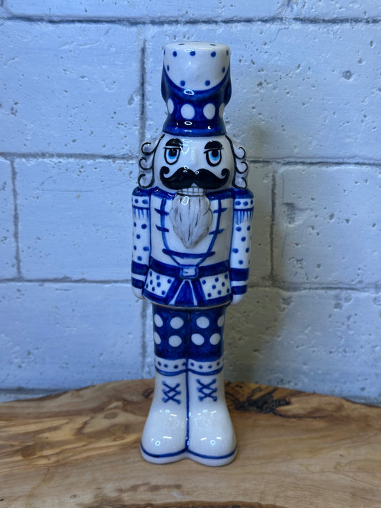 Vena Polish Pottery, Blue Polka Dot Suit Nutcracker, 7.5"