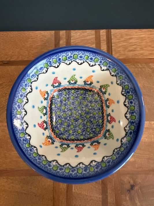 Galia Polish Pottery Colorful Gnomes Large Pedestal Bowl