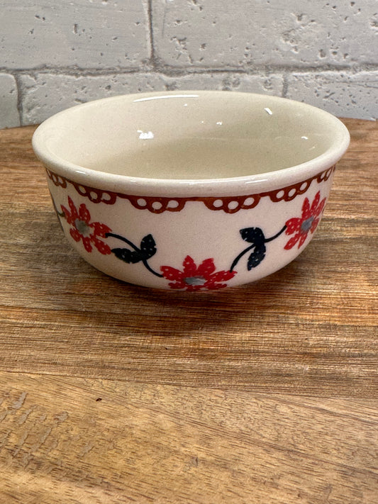 Zaklady Polish Pottery, Red Flower Vine, Ramekin/Bowl, Preowned