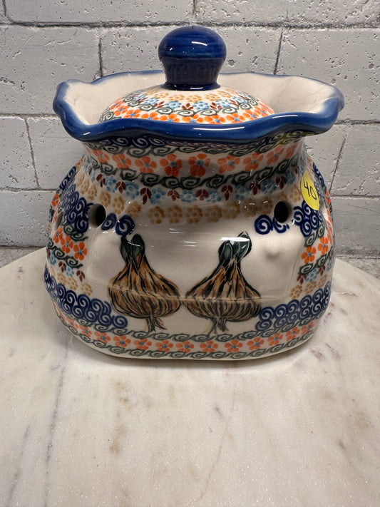 Andy Polish Pottery, Unikat, Garlic/Potato/Onion Covered Jar, Preowned