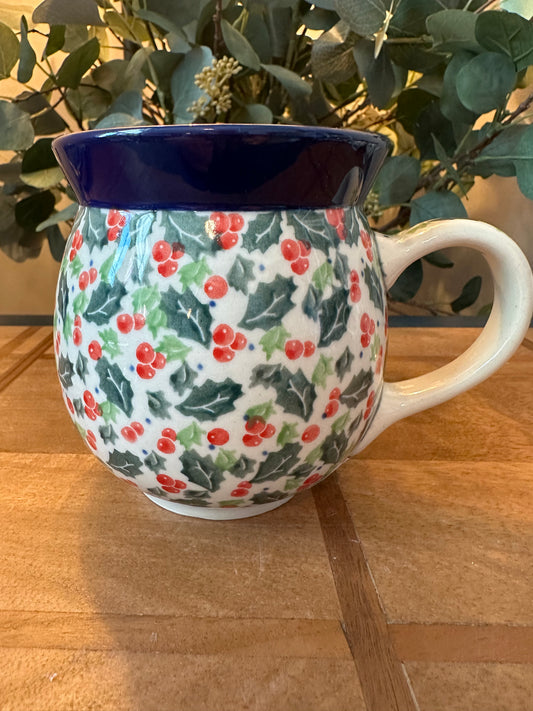 Ceramika Artystyczna Polish Pottery, Unikat, Festive Berries Bubble Mug 16 oz.