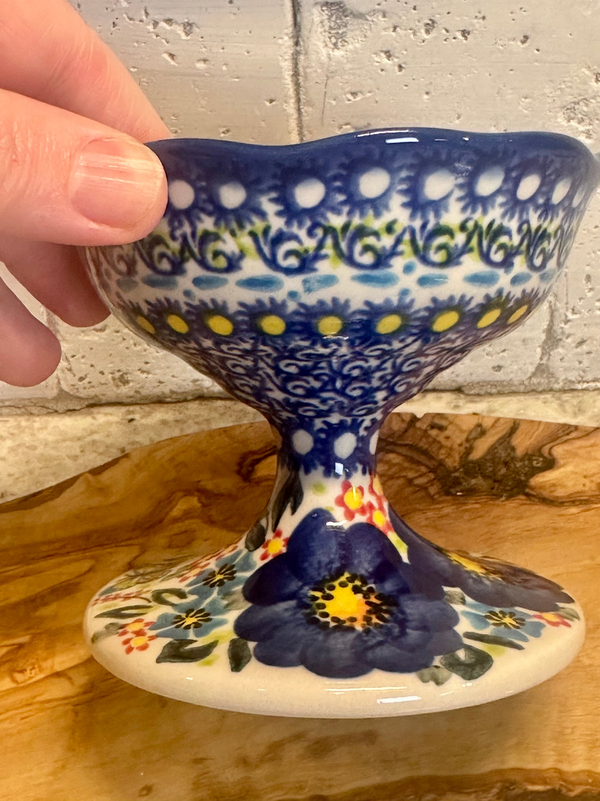 Vena Garden Of Blue, Pedestal Wavy Dessert/Dip Bowl